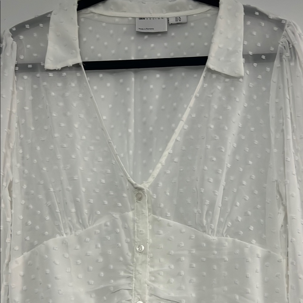Chic White Ruched Dress with Sheer Sleeves - Picture 3 of 13